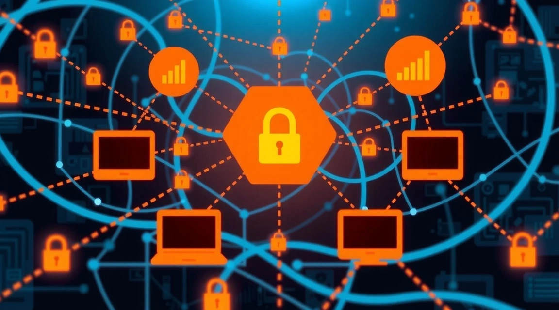 Ilustración de una red de datos segura y compartida