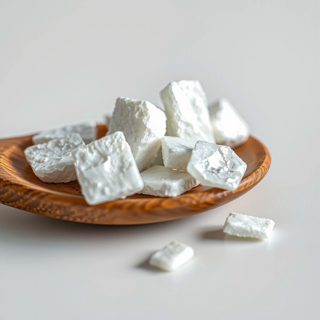 Cristales de magnesio en una cuchara de madera